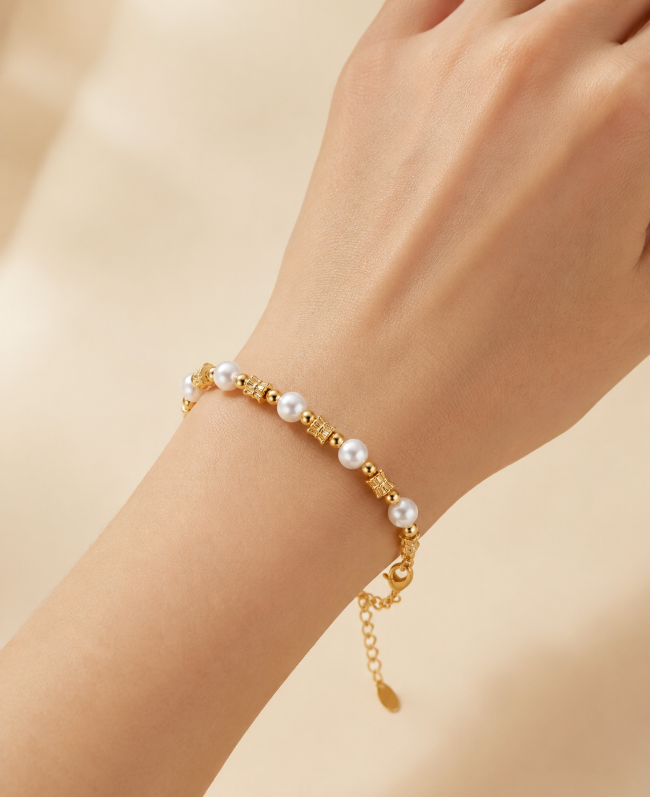 Golden Bow Pearl Bracelet