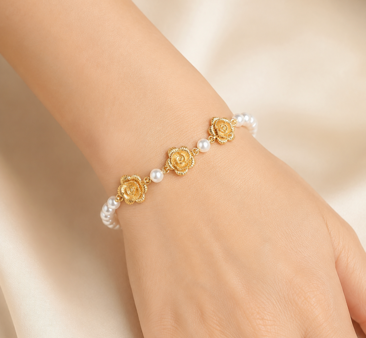 Golden Rose Pearl Bracelet